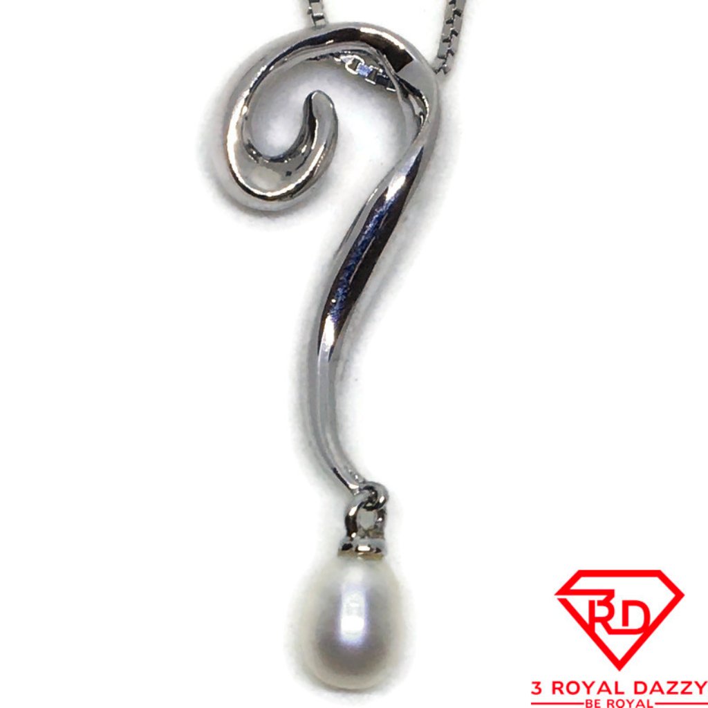 Question Mark Pearl Pendant White Gold On Silver